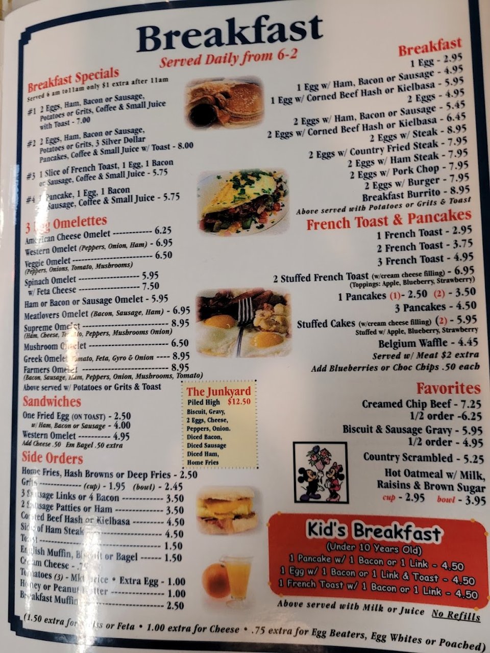 Simple printed menu for diner sandwiches.